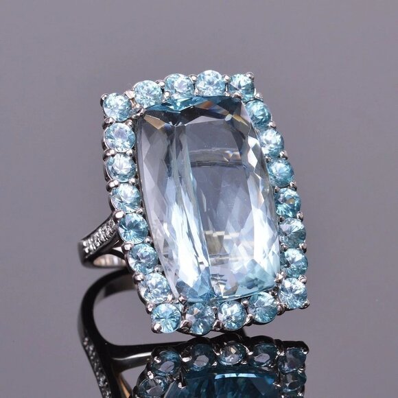 🎀Refine Thin Super Large Pure Light Blue Zircon Rings for Women, MARR9218 - Picture 2 of 5